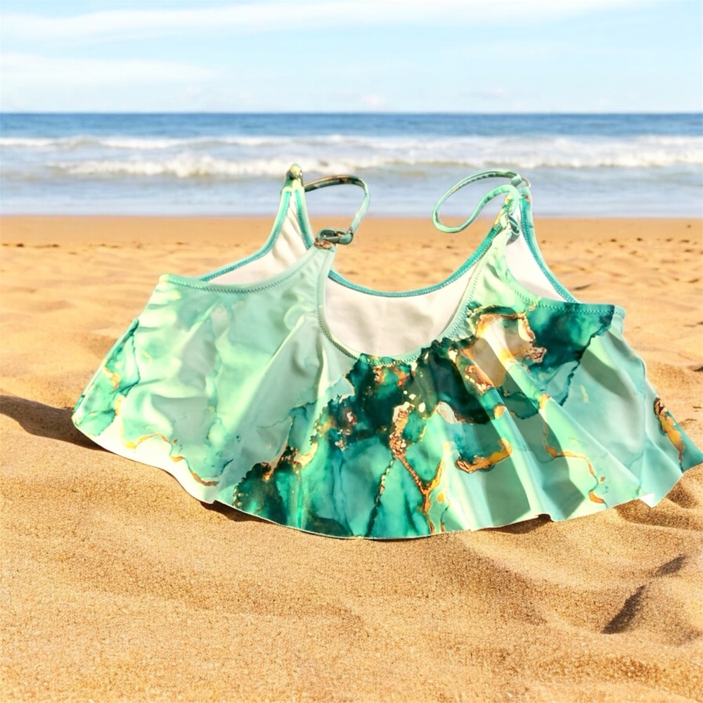 Bikini top size medium marbled greens,gold and turquoise - Picture 2 of 4